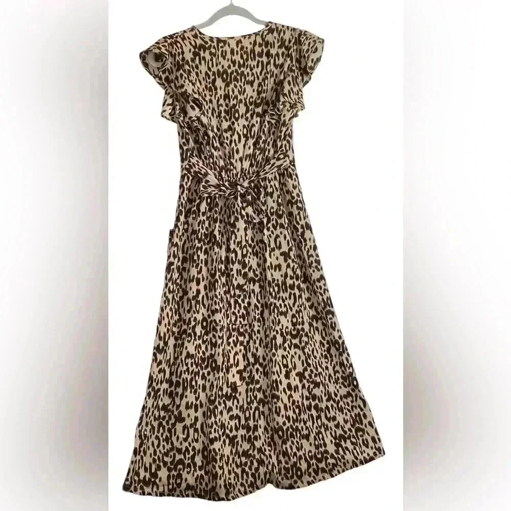 Sienna Sky Women's Leopard Print Ruffle Midi Dress Size Small